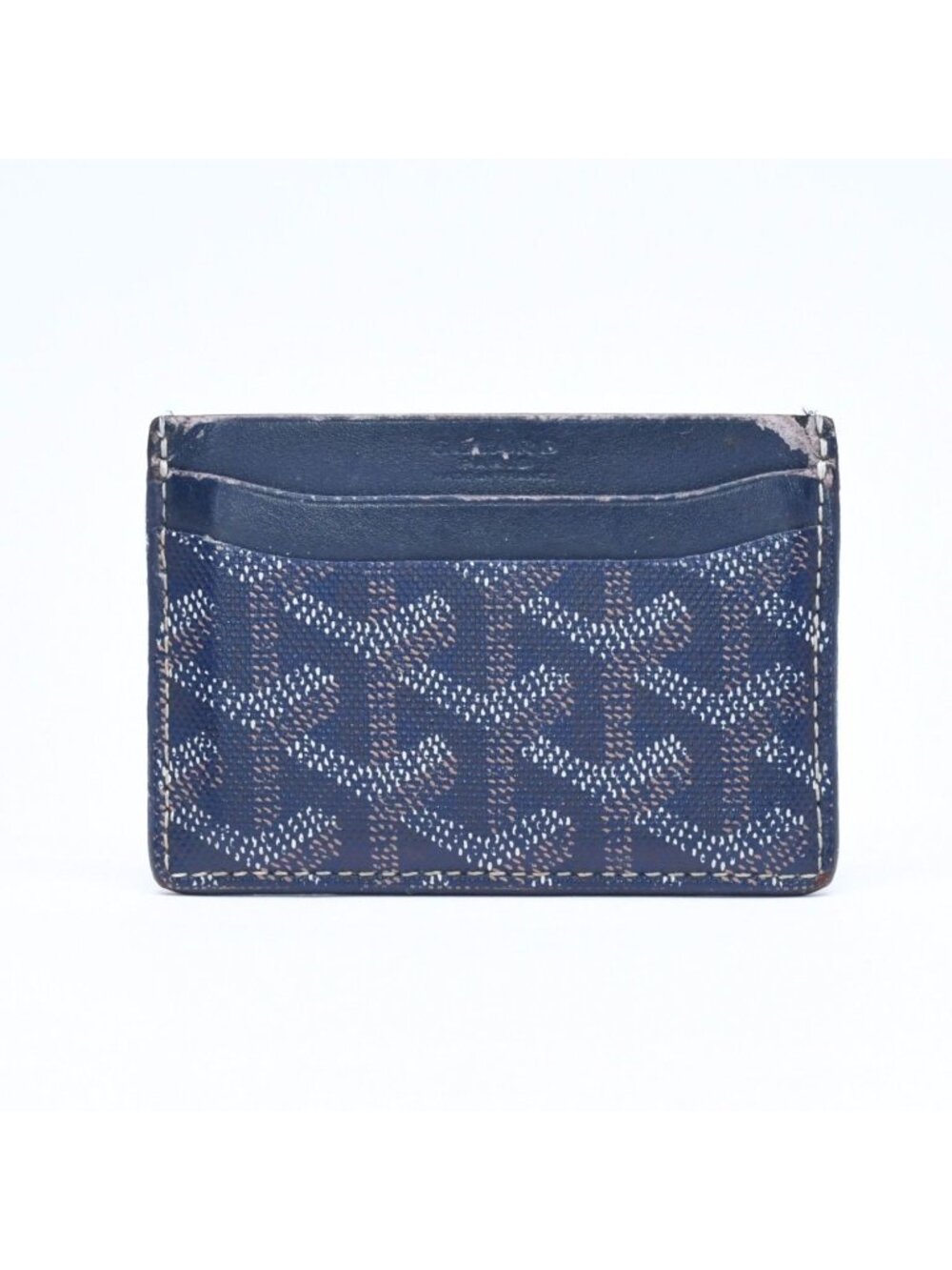 Goyard Saint Sulpice Herringbone Card Case Navy Leather